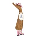 DCUK Bamboo Hand Carved Pink Floral Hat With Boots Duck Figurine