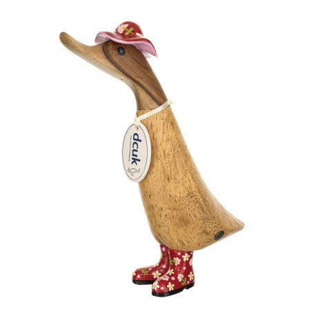 Enesco Gifts DCUK Bamboo Hand Carved Redcxz Floral Hat With Boots Duck Figurine Free Shipping Iveys Gifts And Decor