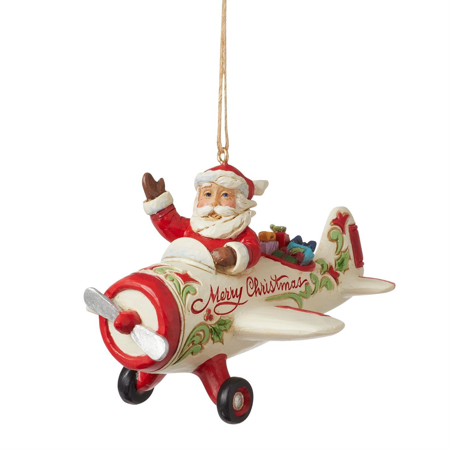 Enesco Gifts Jim Shore Heartwood Creek Santa in Airplane Ornament Free Shipping Iveys Gifts And Decor