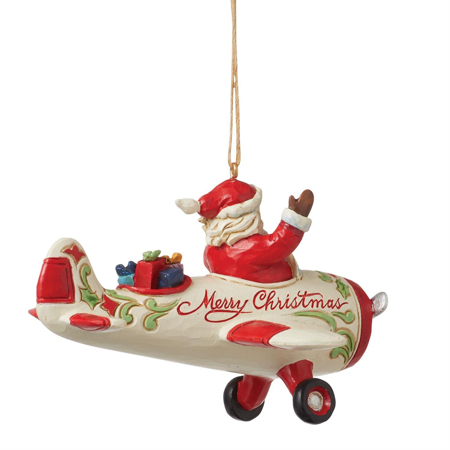 Enesco Gifts Jim Shore Heartwood Creek Santa in Airplane Ornament Free Shipping Iveys Gifts And Decor