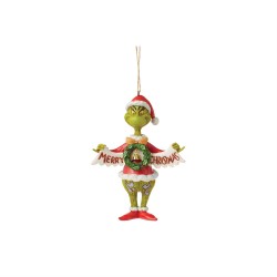 Jim Shore Dr Seuss Grinch Holding Merry Christmas Banner Ornament