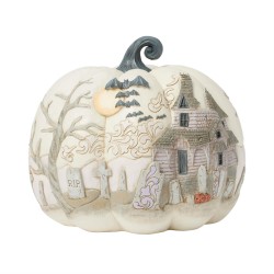 Jim Shore Heartwood Creek Pumpkin With Bats Flying Figurine