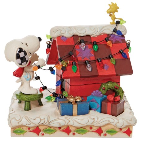 Jim Shore Decking The Dog House Snoopy Decorating Dog With Woodstock Figurine Free Shipping Iveys Gifts And Decor