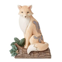 Jim Shore Heartwood Creek White Woodland Fox On BirchLog Figurine