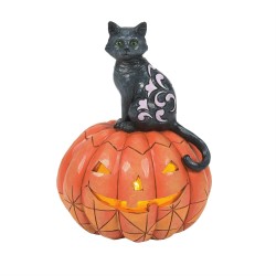 Enesco Gifts Jim Shore Heartwood Creek Lighted LED Black Cat On Pumpkin Figurine Free Shipping Iveys Gifts And Decor